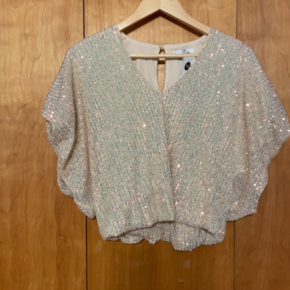 Ferne Cream Sequin Blouse Small NWT - Perfect for NYE! - Picture 3 of 7
